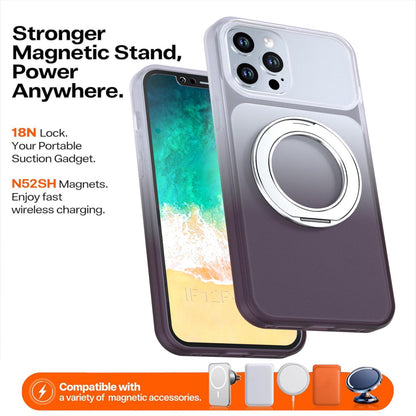 For iPhone 12 Pro Max Phantom Skin Feel Gradient 360 Degree Rotating Holder Phone Case(Grey)