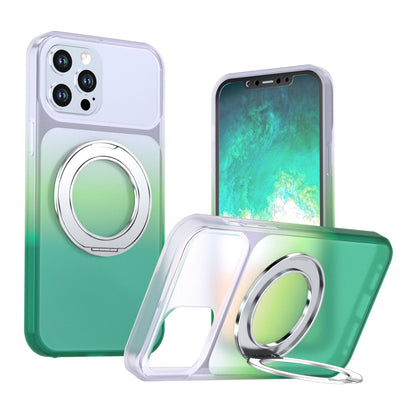 For iPhone 12 Pro Max Phantom Skin Feel Gradient 360 Degree Rotating Holder Phone Case(Green)