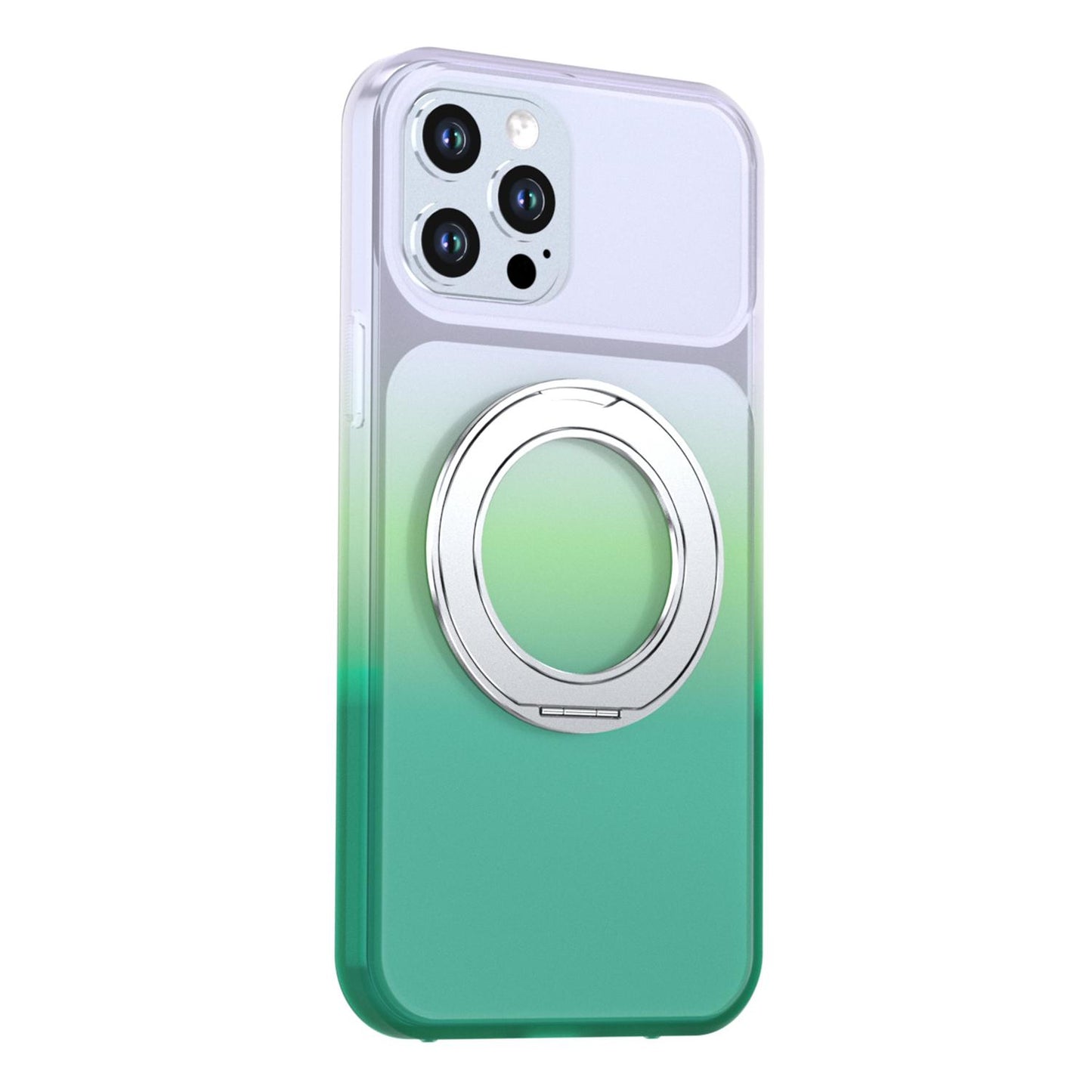 For iPhone 12 Pro Max Phantom Skin Feel Gradient 360 Degree Rotating Holder Phone Case(Green)
