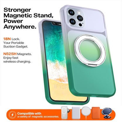 For iPhone 12 Pro Max Phantom Skin Feel Gradient 360 Degree Rotating Holder Phone Case(Green)
