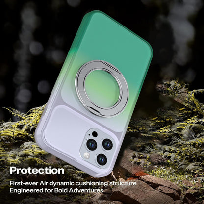 For iPhone 12 Pro Max Phantom Skin Feel Gradient 360 Degree Rotating Holder Phone Case(Green)