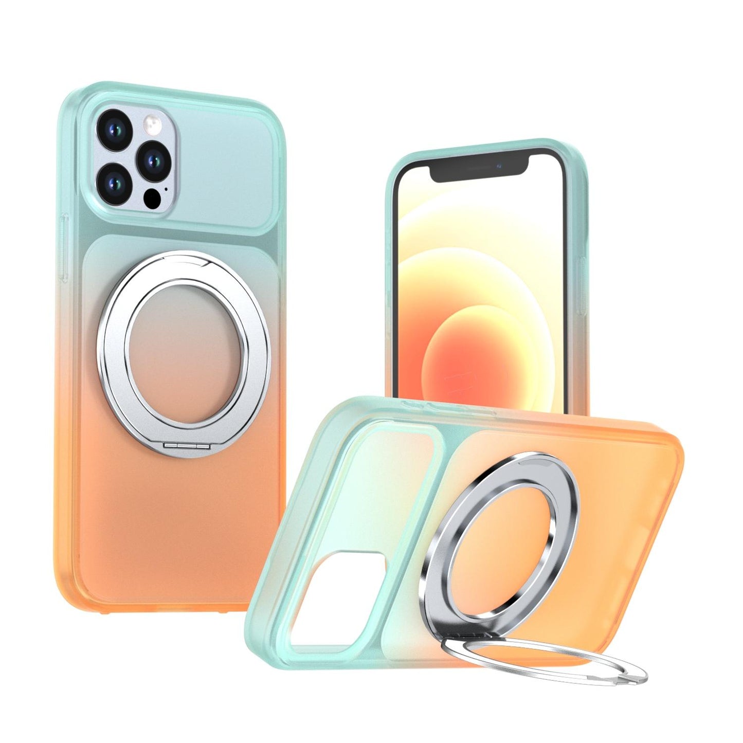 For iPhone 12 / 12 Pro Phantom Skin Feel Gradient 360 Degree Rotating Holder Phone Case(Orange)