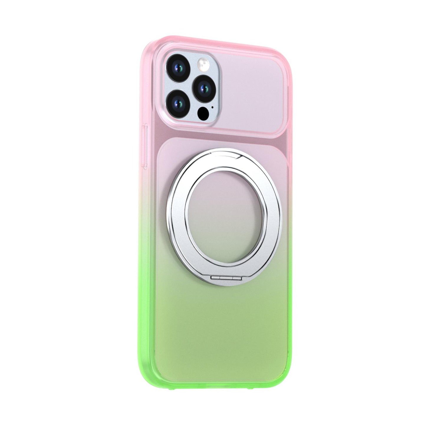 For iPhone 12 / 12 Pro Phantom Skin Feel Gradient 360 Degree Rotating Holder Phone Case(Pink)