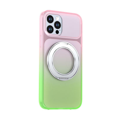 For iPhone 12 / 12 Pro Phantom Skin Feel Gradient 360 Degree Rotating Holder Phone Case(Pink)
