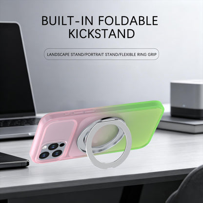 For iPhone 12 / 12 Pro Phantom Skin Feel Gradient 360 Degree Rotating Holder Phone Case(Pink)