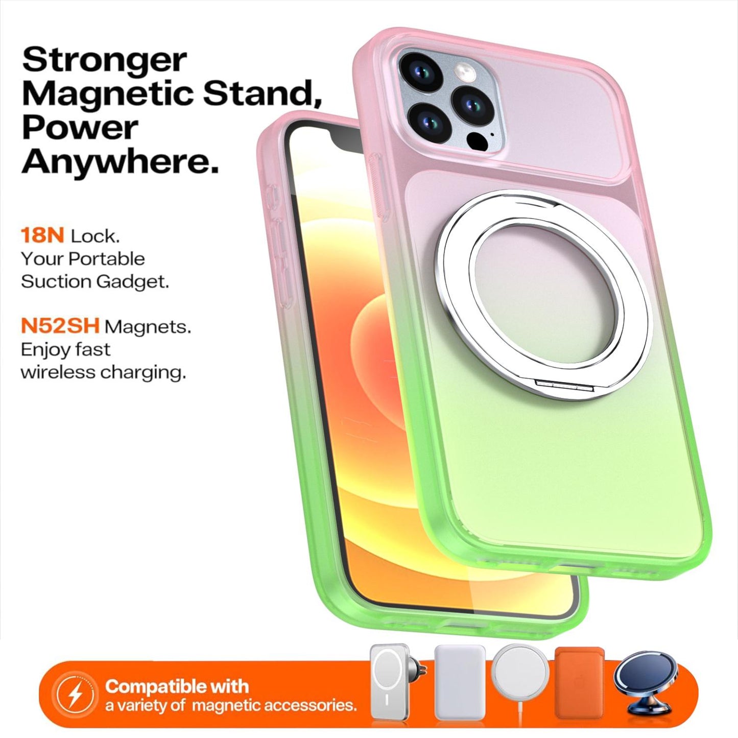For iPhone 12 / 12 Pro Phantom Skin Feel Gradient 360 Degree Rotating Holder Phone Case(Pink)
