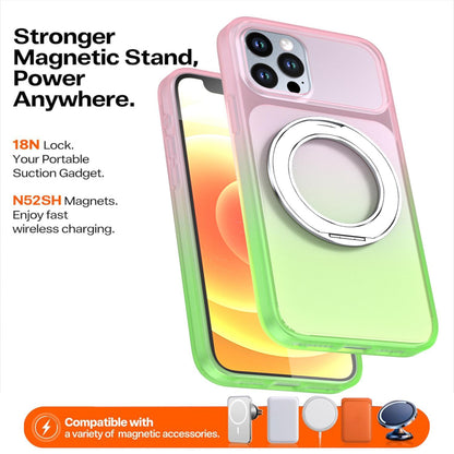 For iPhone 12 / 12 Pro Phantom Skin Feel Gradient 360 Degree Rotating Holder Phone Case(Pink)
