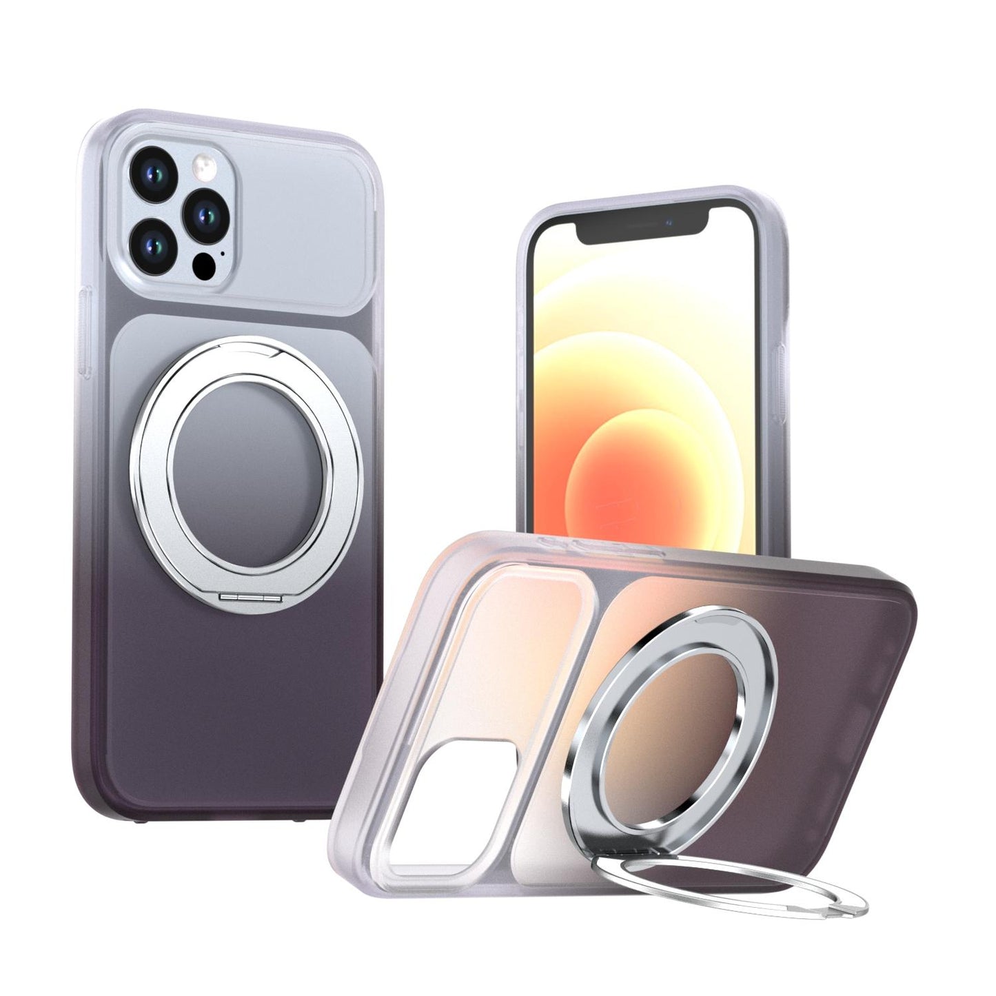 For iPhone 12 / 12 Pro Phantom Skin Feel Gradient 360 Degree Rotating Holder Phone Case(Grey)