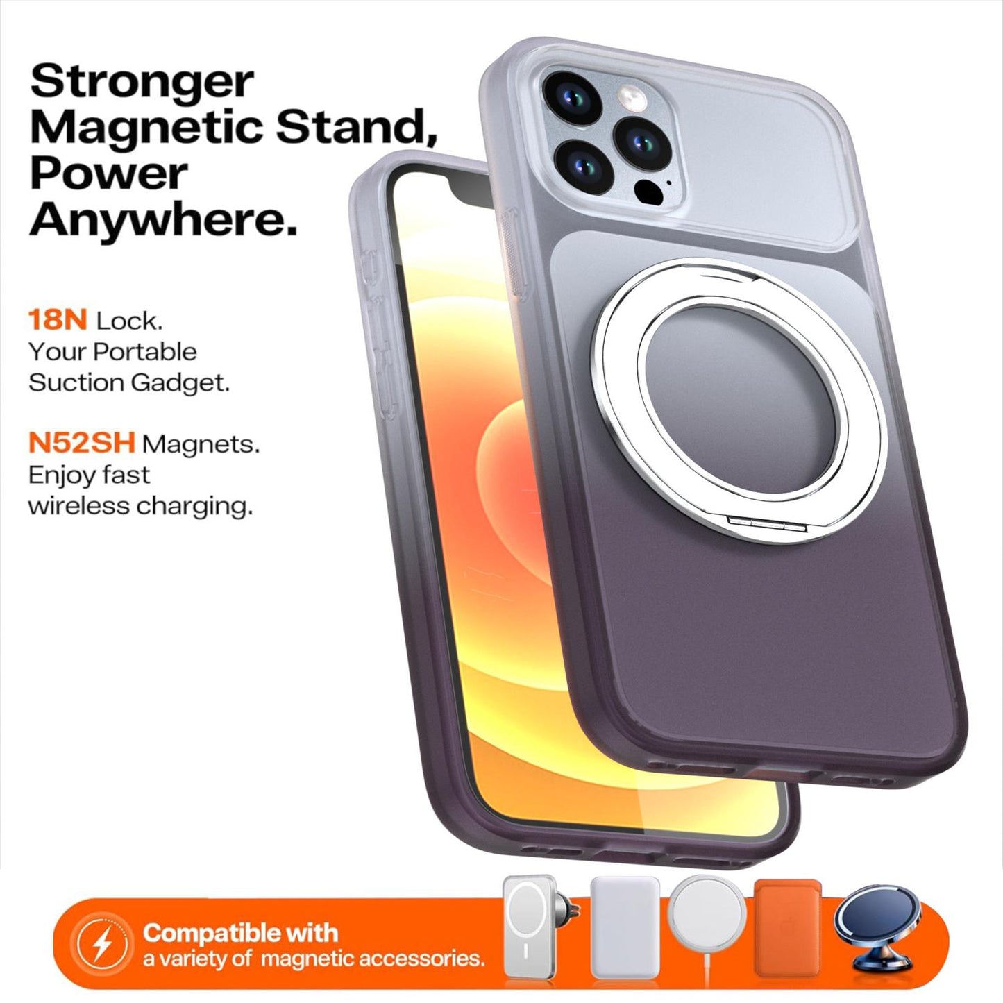 For iPhone 12 / 12 Pro Phantom Skin Feel Gradient 360 Degree Rotating Holder Phone Case(Grey)