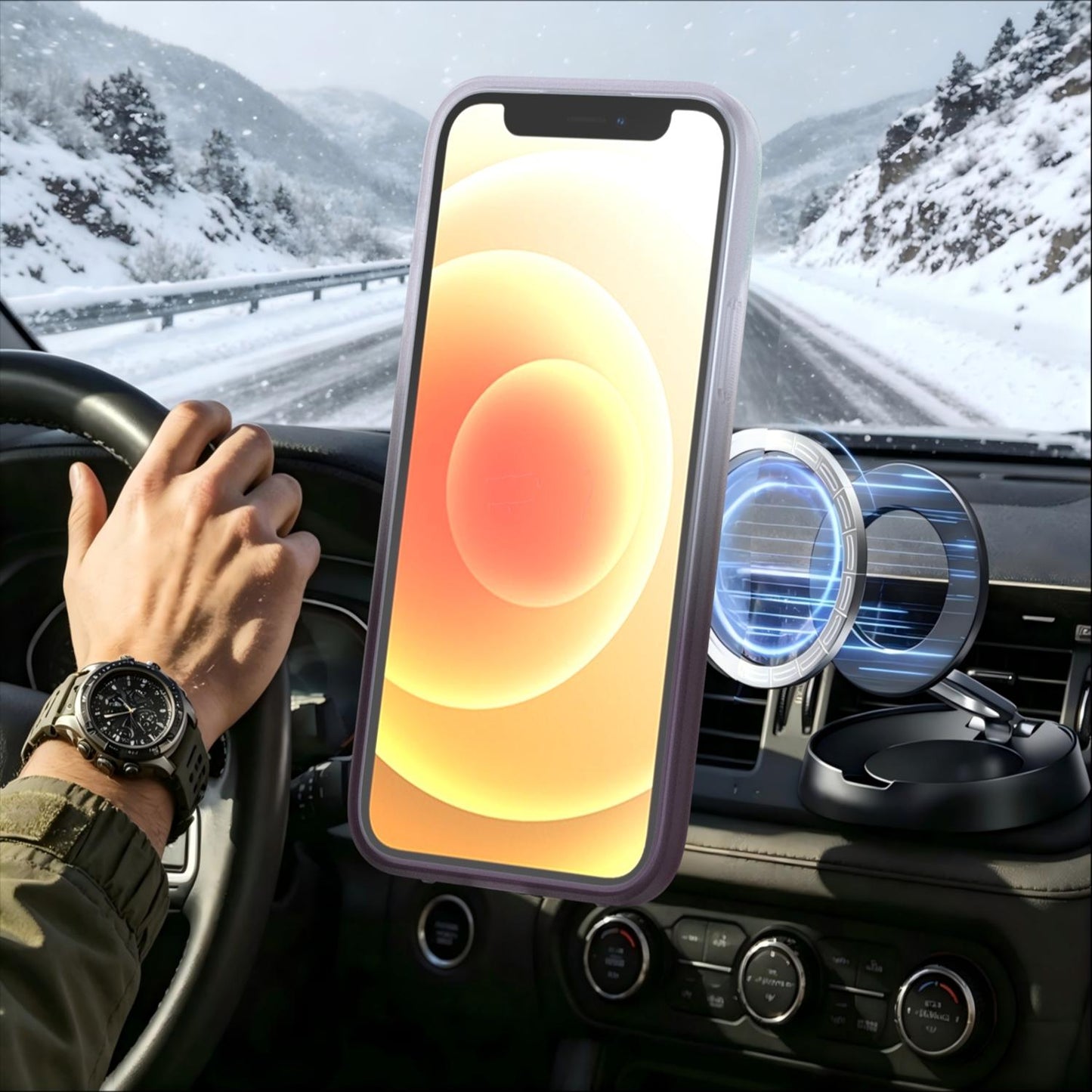 For iPhone 12 / 12 Pro Phantom Skin Feel Gradient 360 Degree Rotating Holder Phone Case(Grey)