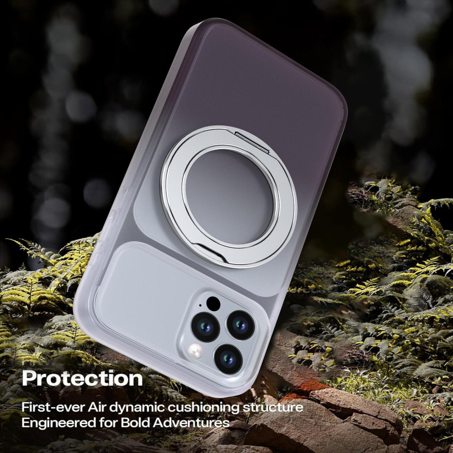 For iPhone 12 / 12 Pro Phantom Skin Feel Gradient 360 Degree Rotating Holder Phone Case(Grey)