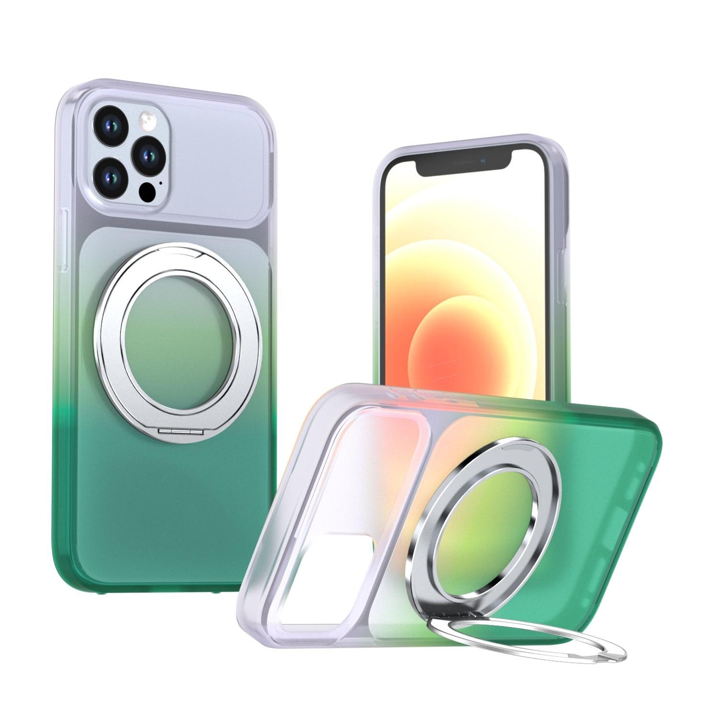 For iPhone 12 / 12 Pro Phantom Skin Feel Gradient 360 Degree Rotating Holder Phone Case(Green)