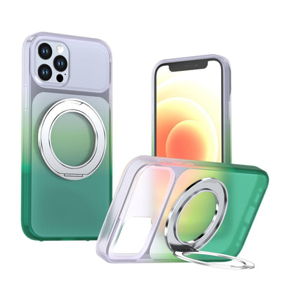 For iPhone 12 / 12 Pro Phantom Skin Feel Gradient 360 Degree Rotating Holder Phone Case(Green)