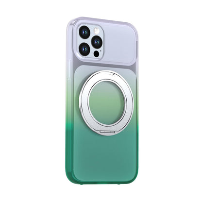 For iPhone 12 / 12 Pro Phantom Skin Feel Gradient 360 Degree Rotating Holder Phone Case(Green)