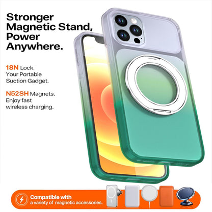 For iPhone 12 / 12 Pro Phantom Skin Feel Gradient 360 Degree Rotating Holder Phone Case(Green)