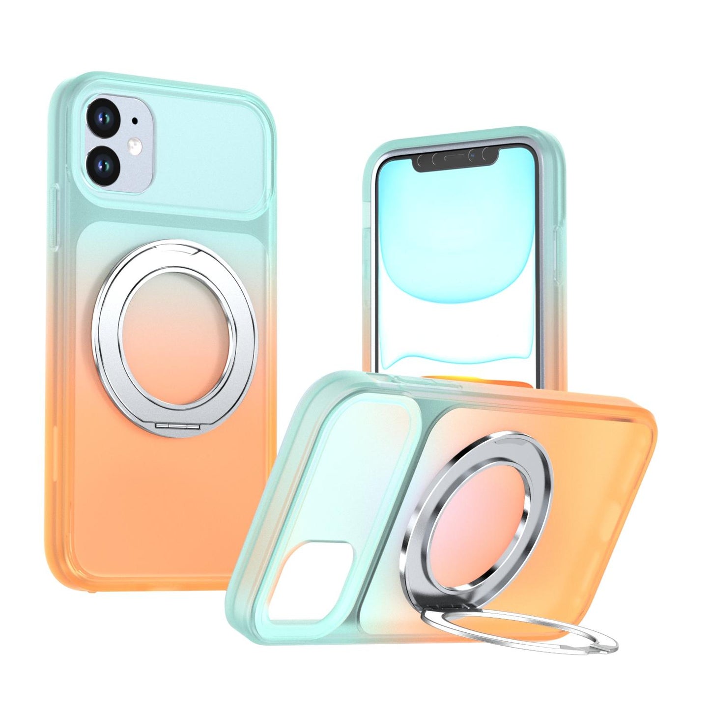 For iPhone 11 Phantom Skin Feel Gradient 360 Degree Rotating Holder Phone Case(Orange)