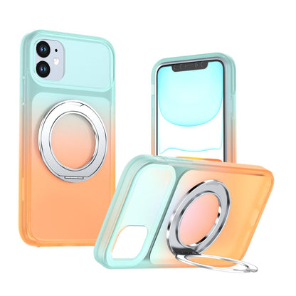 For iPhone 11 Phantom Skin Feel Gradient 360 Degree Rotating Holder Phone Case(Orange)