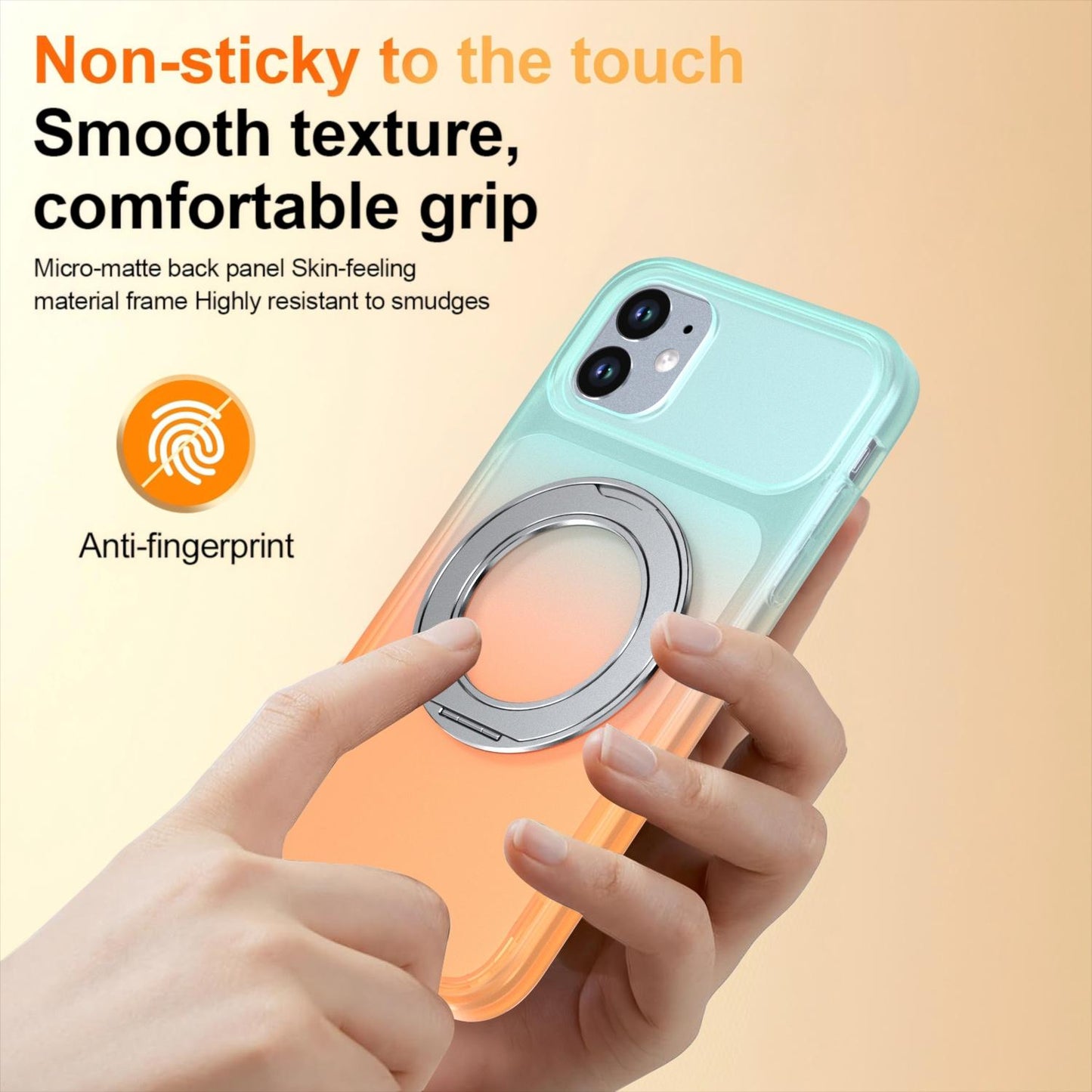 For iPhone 11 Phantom Skin Feel Gradient 360 Degree Rotating Holder Phone Case(Orange)
