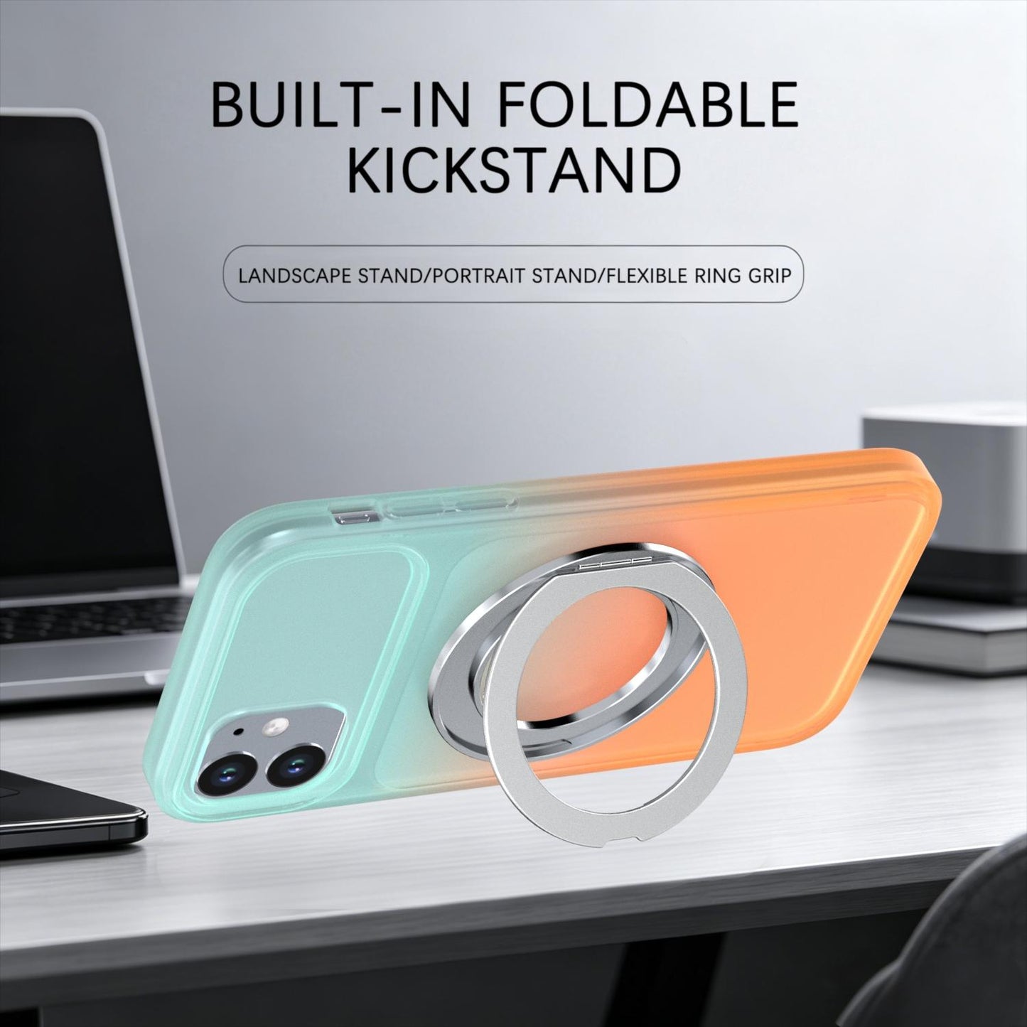 For iPhone 11 Phantom Skin Feel Gradient 360 Degree Rotating Holder Phone Case(Orange)