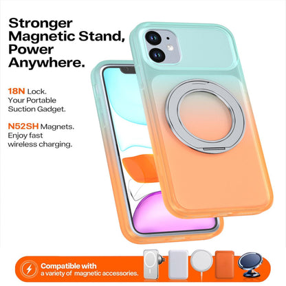 For iPhone 11 Phantom Skin Feel Gradient 360 Degree Rotating Holder Phone Case(Orange)