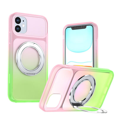 For iPhone 11 Phantom Skin Feel Gradient 360 Degree Rotating Holder Phone Case(Pink)