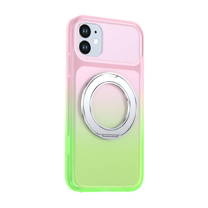 For iPhone 11 Phantom Skin Feel Gradient 360 Degree Rotating Holder Phone Case(Pink)