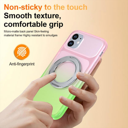 For iPhone 11 Phantom Skin Feel Gradient 360 Degree Rotating Holder Phone Case(Pink)