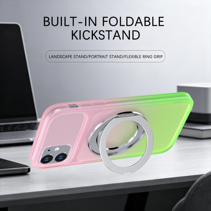 For iPhone 11 Phantom Skin Feel Gradient 360 Degree Rotating Holder Phone Case(Pink)