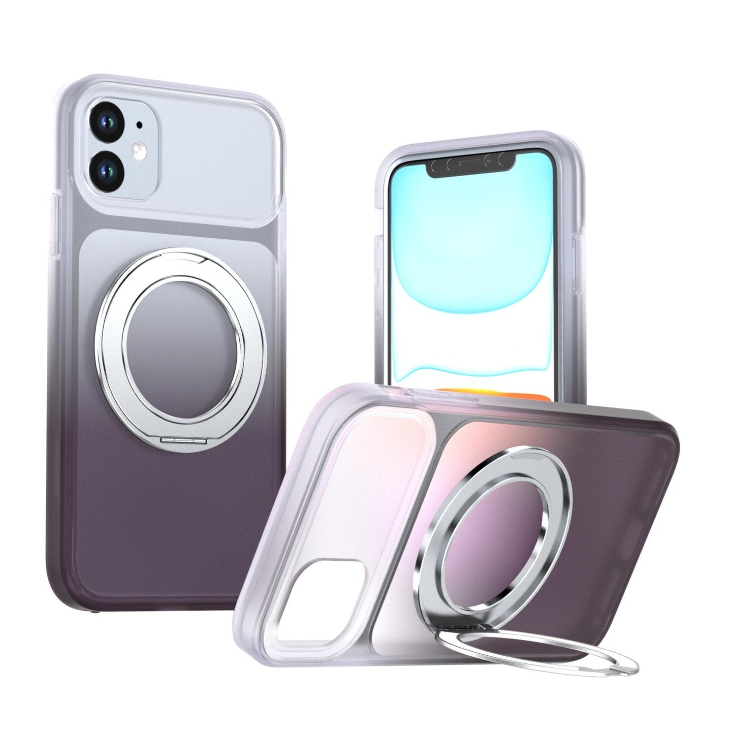 For iPhone 11 Phantom Skin Feel Gradient 360 Degree Rotating Holder Phone Case(Grey)