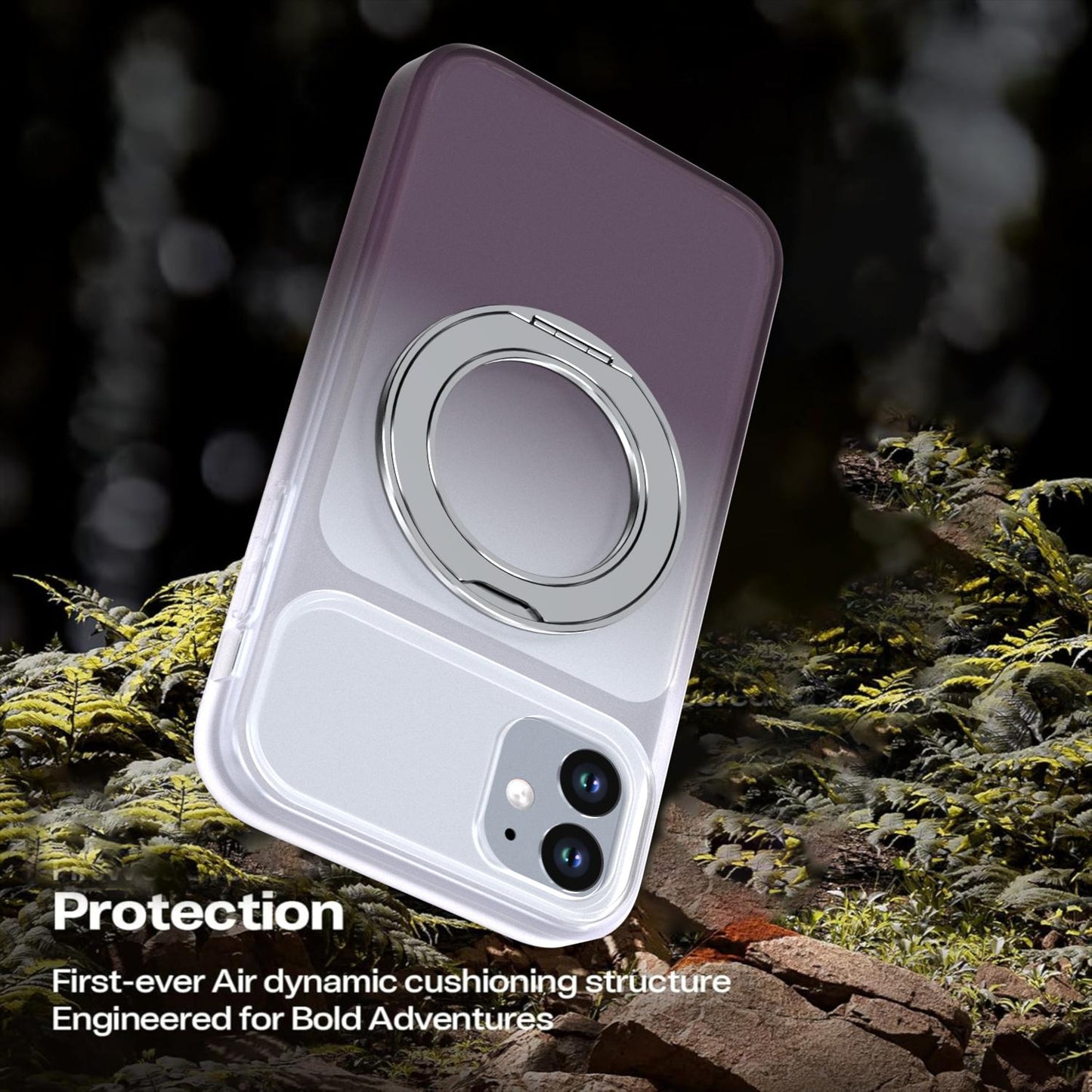 For iPhone 11 Phantom Skin Feel Gradient 360 Degree Rotating Holder Phone Case(Grey)