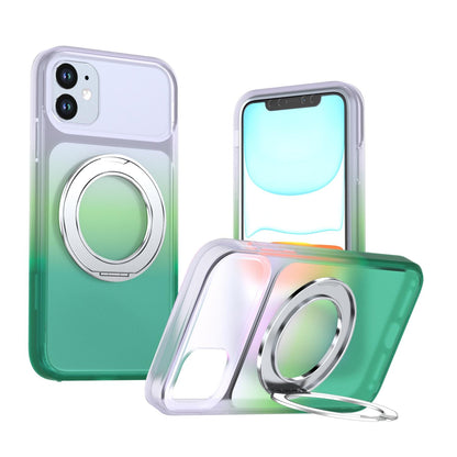 For iPhone 11 Phantom Skin Feel Gradient 360 Degree Rotating Holder Phone Case(Green)