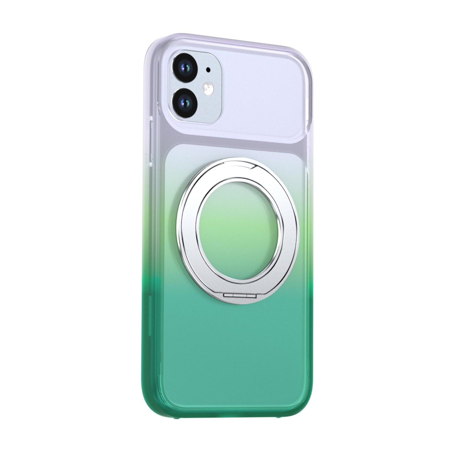 For iPhone 11 Phantom Skin Feel Gradient 360 Degree Rotating Holder Phone Case(Green)