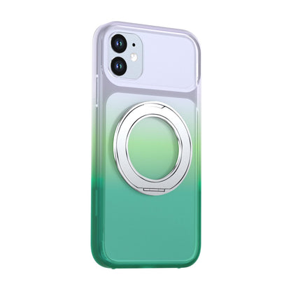 For iPhone 11 Phantom Skin Feel Gradient 360 Degree Rotating Holder Phone Case(Green)