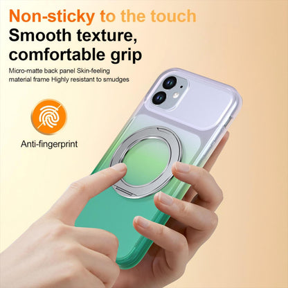 For iPhone 11 Phantom Skin Feel Gradient 360 Degree Rotating Holder Phone Case(Green)