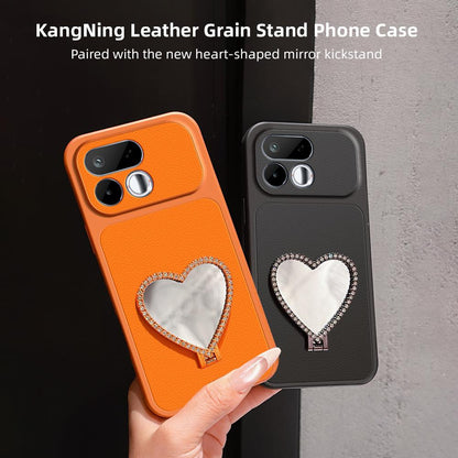 For Realme 16T 5G Lambskin Series Skin Feel Shockproof Phone Case with Heart Mirror Holder(Black)