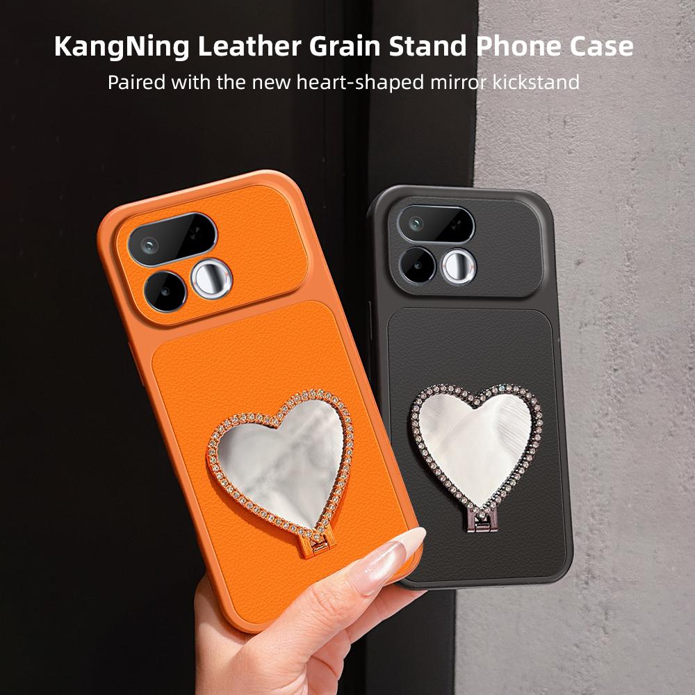 For Realme 16T 5G Lambskin Series Skin Feel Shockproof Phone Case with Heart Mirror Holder(Silver)