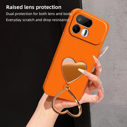 For Realme 16T 5G Lambskin Series Skin Feel Shockproof Phone Case with Heart Mirror Holder(Silver)