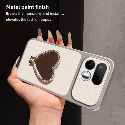 For Realme 16T 5G Lambskin Series Skin Feel Shockproof Phone Case with Heart Mirror Holder(Orange)