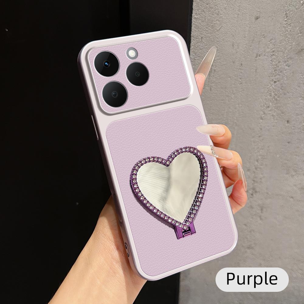 For Realme 15T 5G Lambskin Series Skin Feel Shockproof Phone Case with Heart Mirror Holder(Purple)