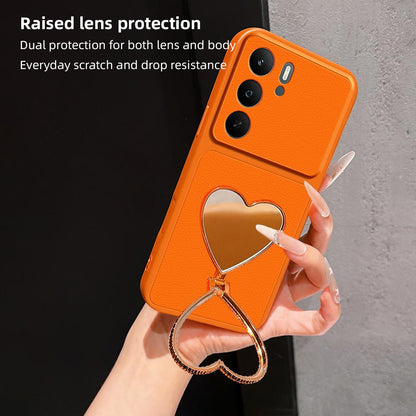 For Realme C75 5G Lambskin Series Skin Feel Shockproof Phone Case with Heart Mirror Holder(Pink)