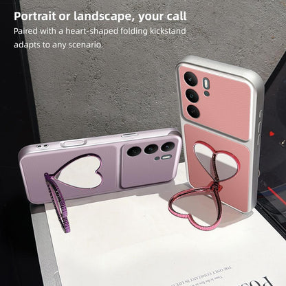 For Realme C75 5G Lambskin Series Skin Feel Shockproof Phone Case with Heart Mirror Holder(Pink)