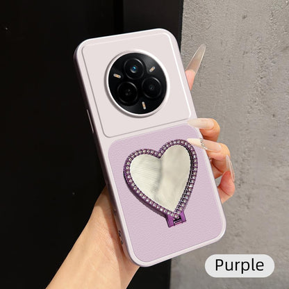 For Realme 14 Pro Lambskin Series Skin Feel Shockproof Phone Case with Heart Mirror Holder(Purple)