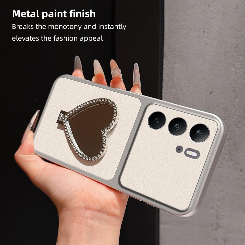 For Realme C75 4G Lambskin Series Skin Feel Shockproof Phone Case with Heart Mirror Holder(Orange)