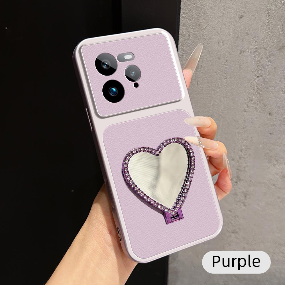 For Realme GT7 Pro Lambskin Series Skin Feel Shockproof Phone Case with Heart Mirror Holder(Purple)