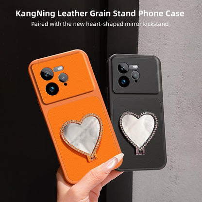 For Realme GT7 Pro Lambskin Series Skin Feel Shockproof Phone Case with Heart Mirror Holder(Orange)