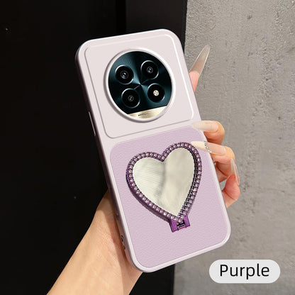 For Realme 13 Pro Lambskin Series Skin Feel Shockproof Phone Case with Heart Mirror Holder(Purple)