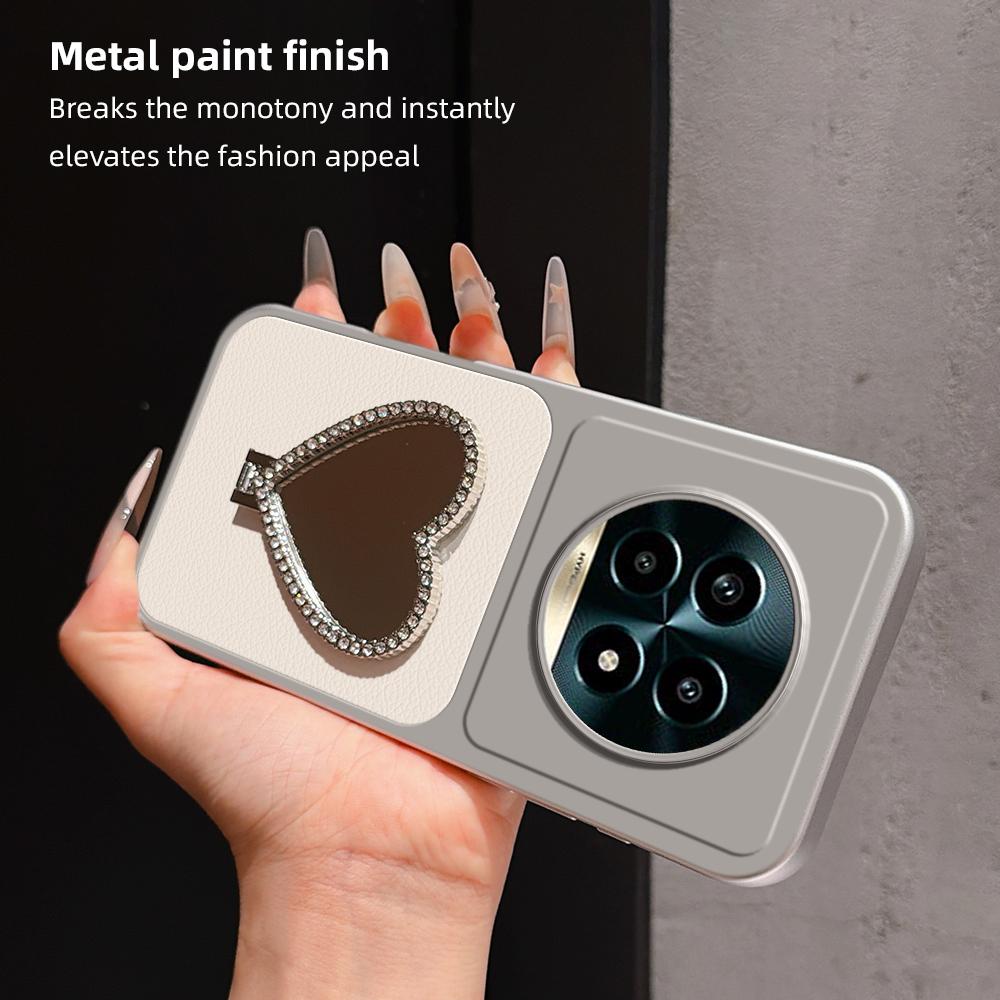 For Realme 13 Pro Lambskin Series Skin Feel Shockproof Phone Case with Heart Mirror Holder(Orange)