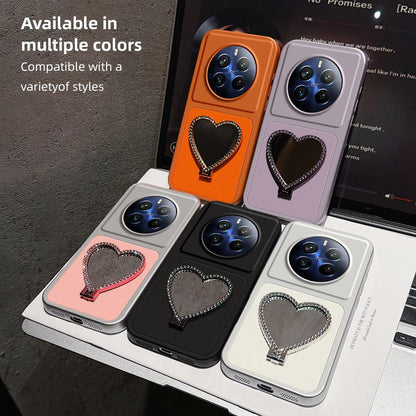 For Realme 12 Pro+ Lambskin Series Skin Feel Shockproof Phone Case with Heart Mirror Holder(Pink)