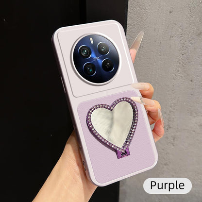 For Realme 12 Pro+ Lambskin Series Skin Feel Shockproof Phone Case with Heart Mirror Holder(Purple)