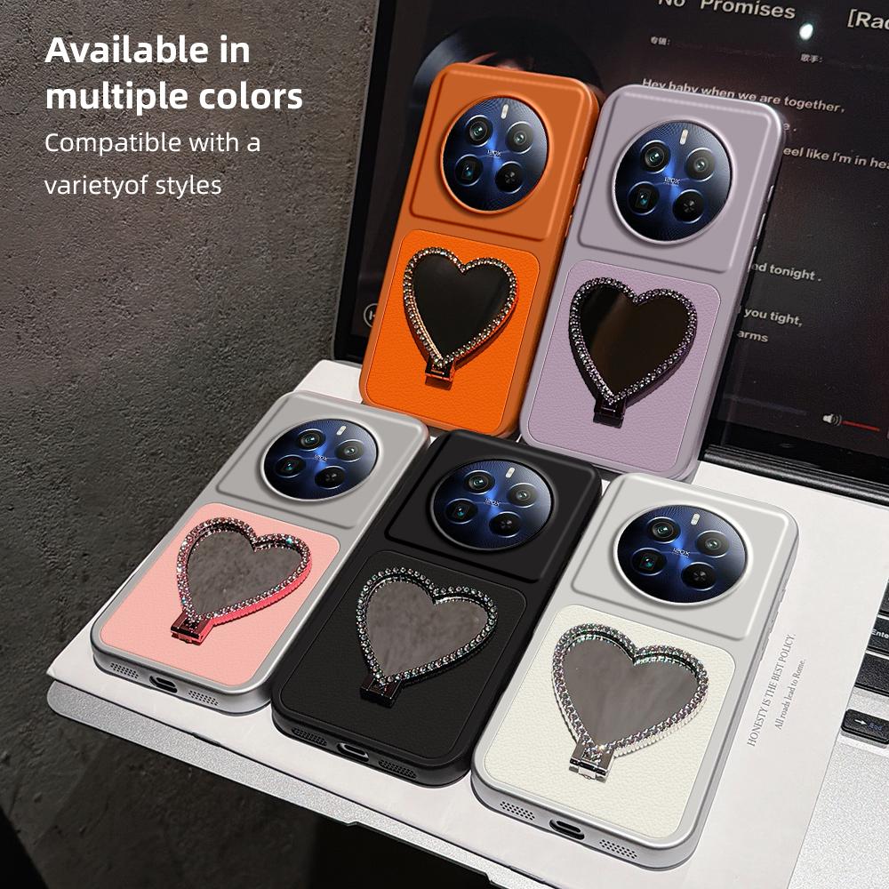 For Realme 12 Pro+ Lambskin Series Skin Feel Shockproof Phone Case with Heart Mirror Holder(Purple)